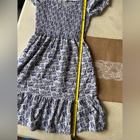 KOO DE KER Modest Floral Dress smocked bodice, & short sleeves Blue/White Size L - Picture 16 of 16